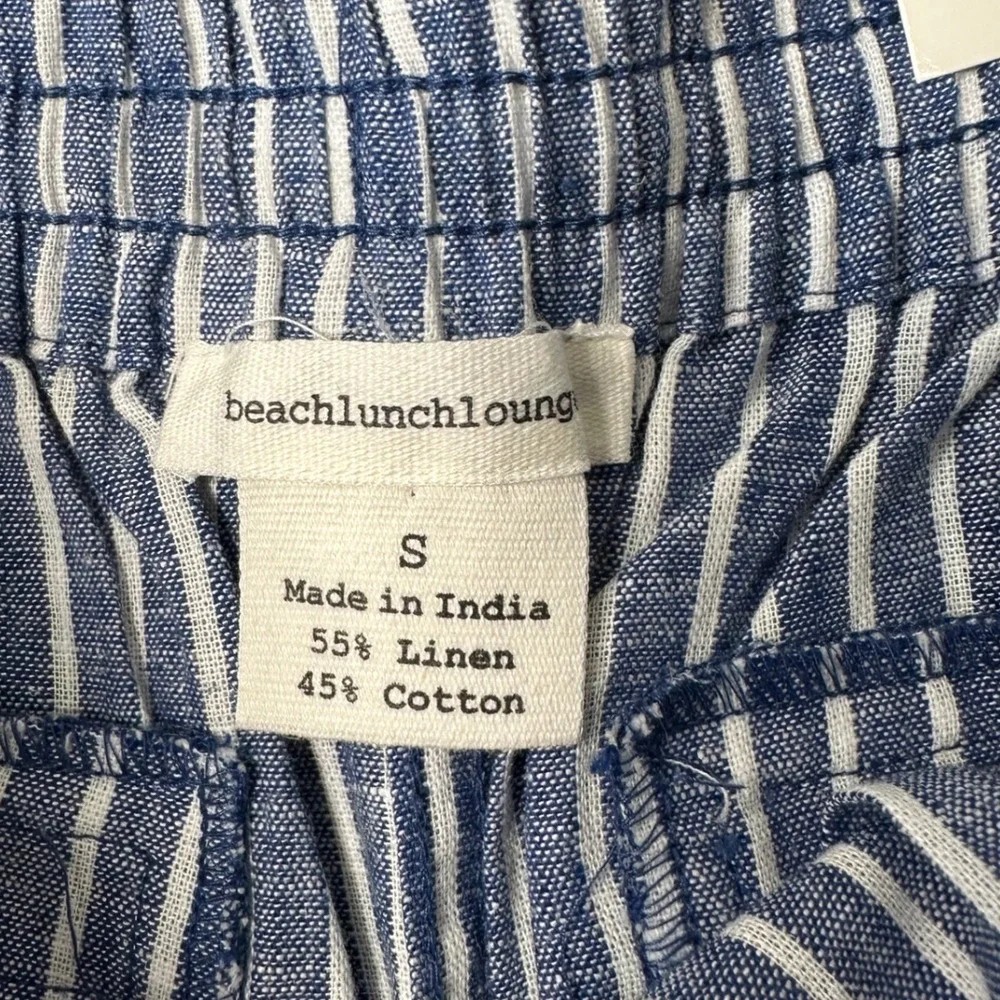 Beachlunchlounge Margot Striped Wide Leg Crop Pants Blue White Size Small NEW